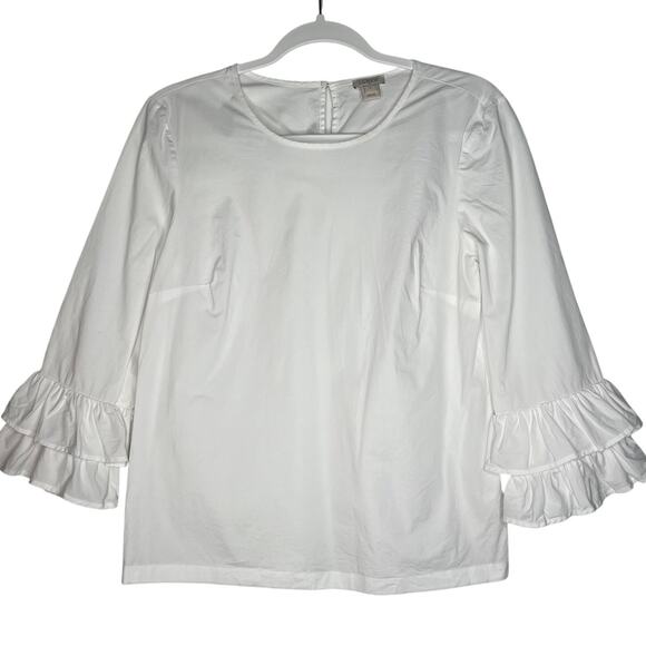 J. Crew White Cotton Poplin Ruffle Cuff Blouse Size 2 - Picture 1 of 6